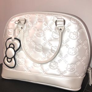 Hello Kitty Sanrio by Loungefly White Patent Vintage Bowler Handbag w/Dustcover
